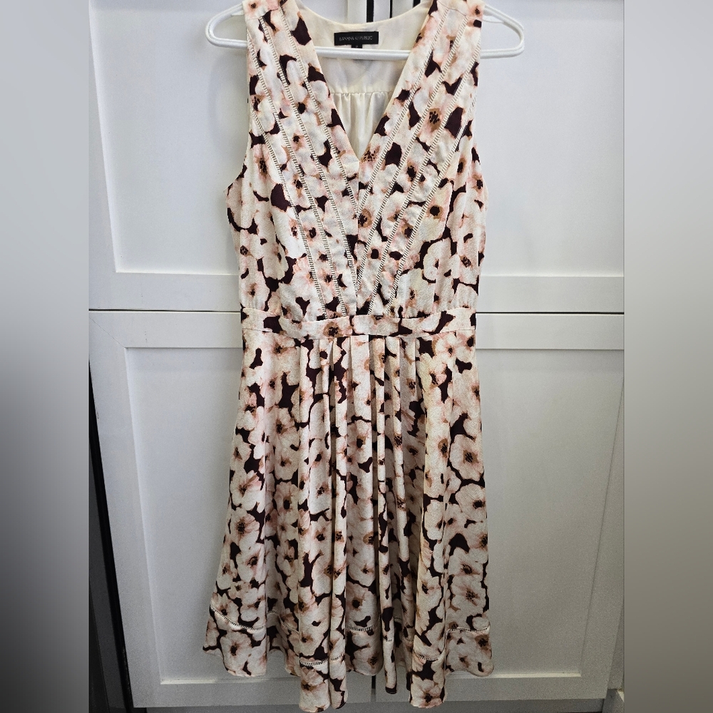 Banana Republic Purple and Cream Fit and Flare Midi Dress V-neck